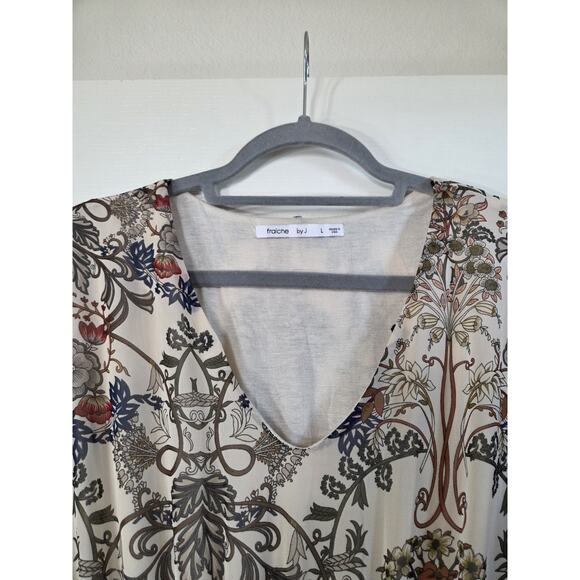 Fraiche By J Romantic Boho Neutral Floral Fall Hippie Maxi Dress, Size Large - Picture 3 of 13